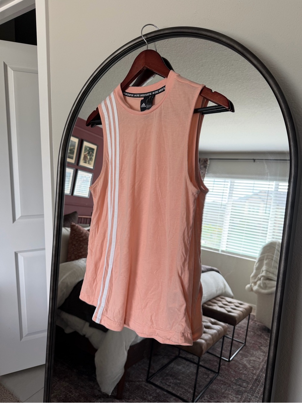 adidas Coral Pink Sleeveless Tank with White Stripe Accents